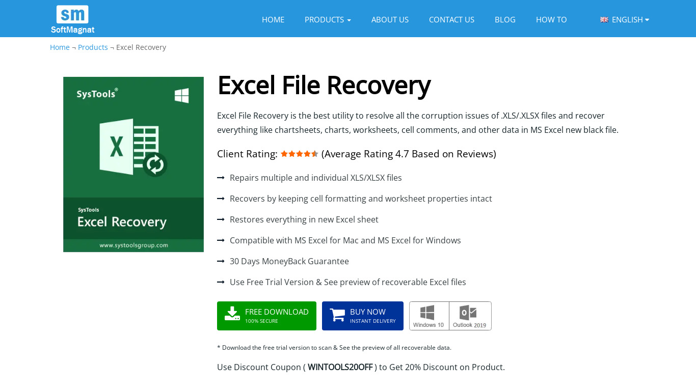 Softmagnat Microsoft Excel Recovery Landing page