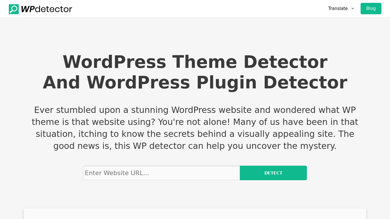 WPdetector Landing page