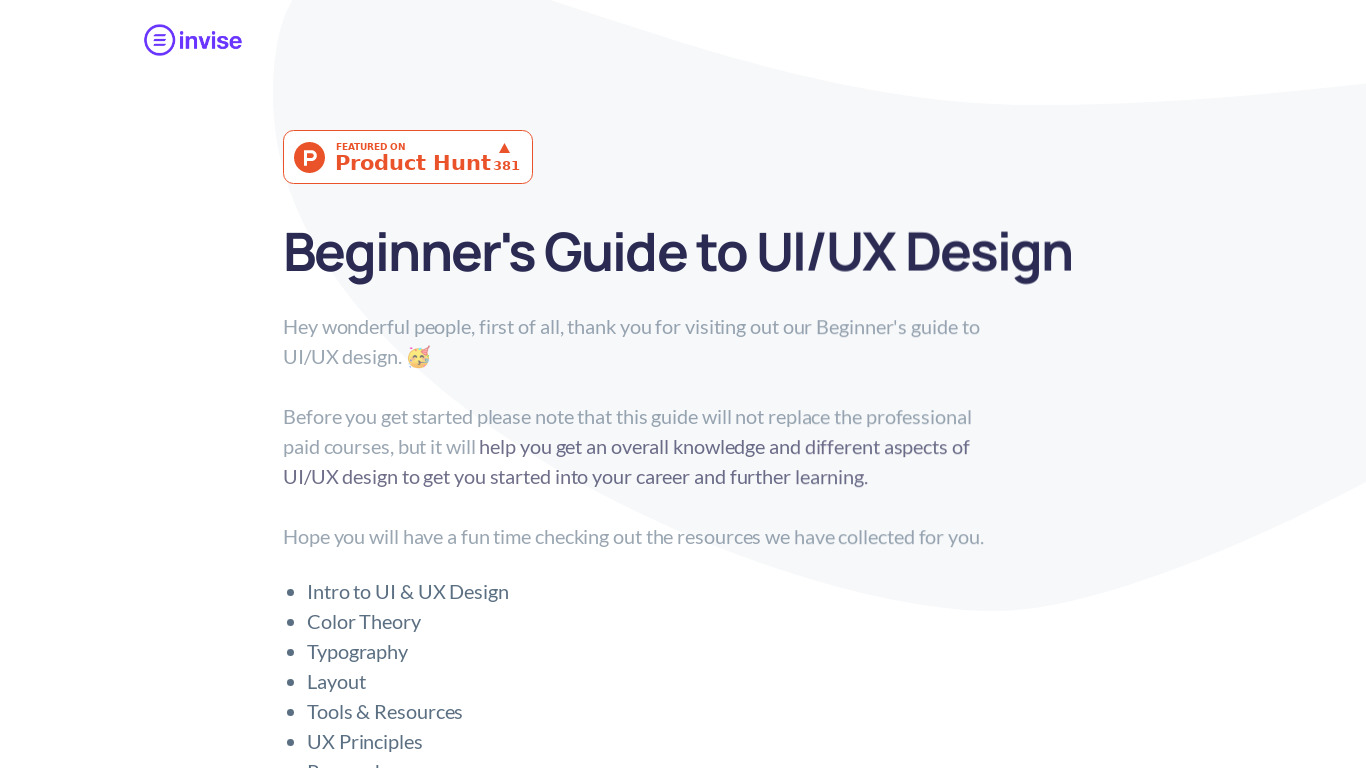 Beginner's Guide to UI/UX Design Landing page