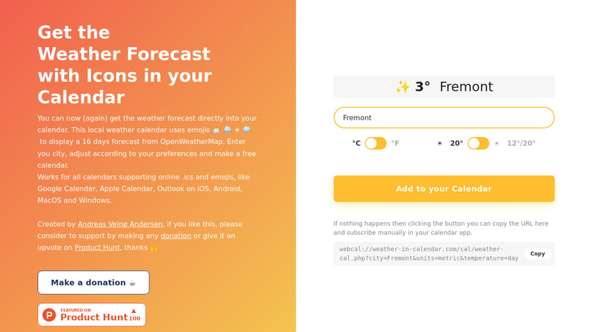 Weather in your Calendar Landing Page