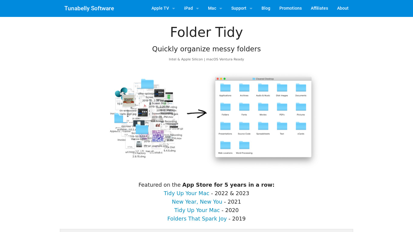 Folder Tidy Landing page