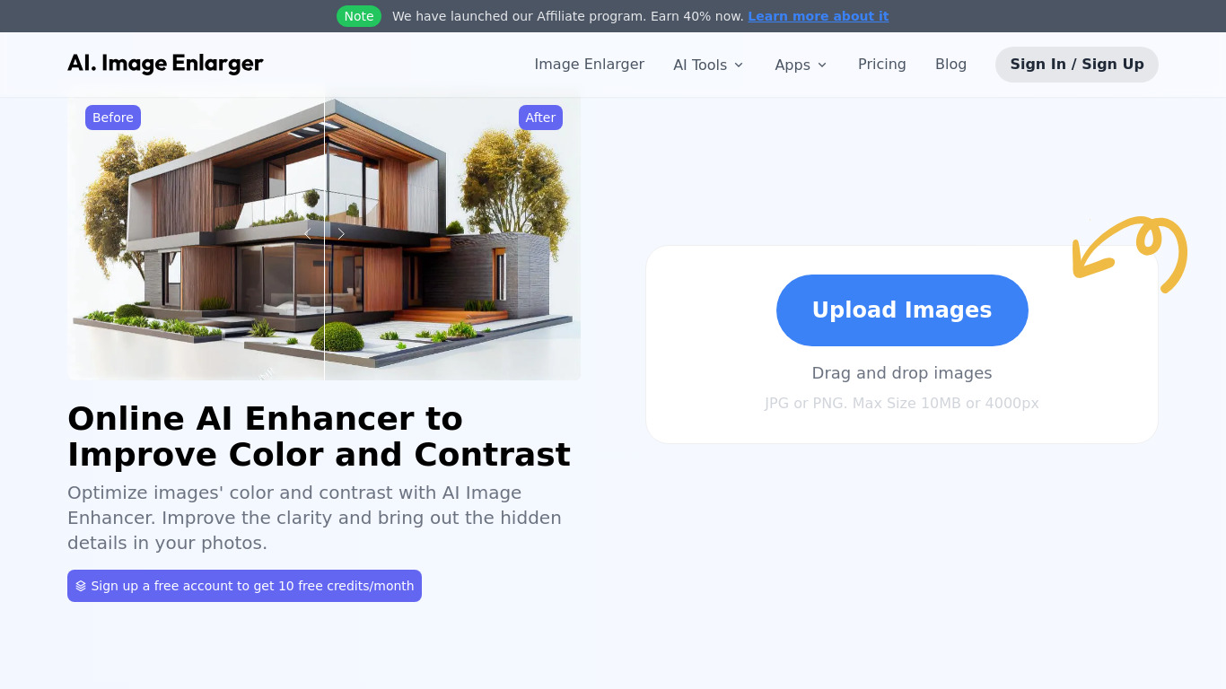 AI Image Enhancer Landing page