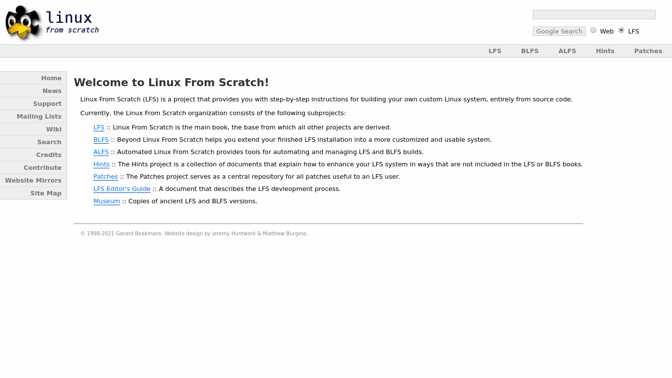 Linux From Scratch Landing page