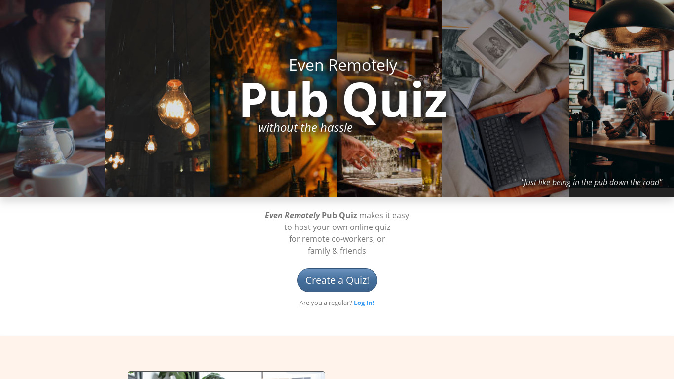 Even Remotely Pub Quiz Landing page