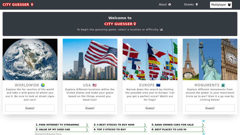 City Guesser Landing Page