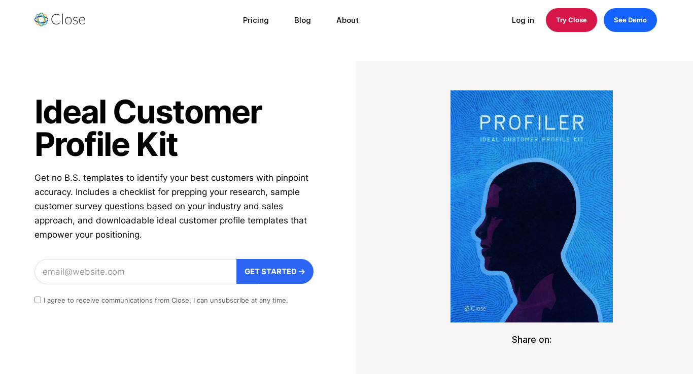 Profiler: Ideal Customer Profile Kit Landing page