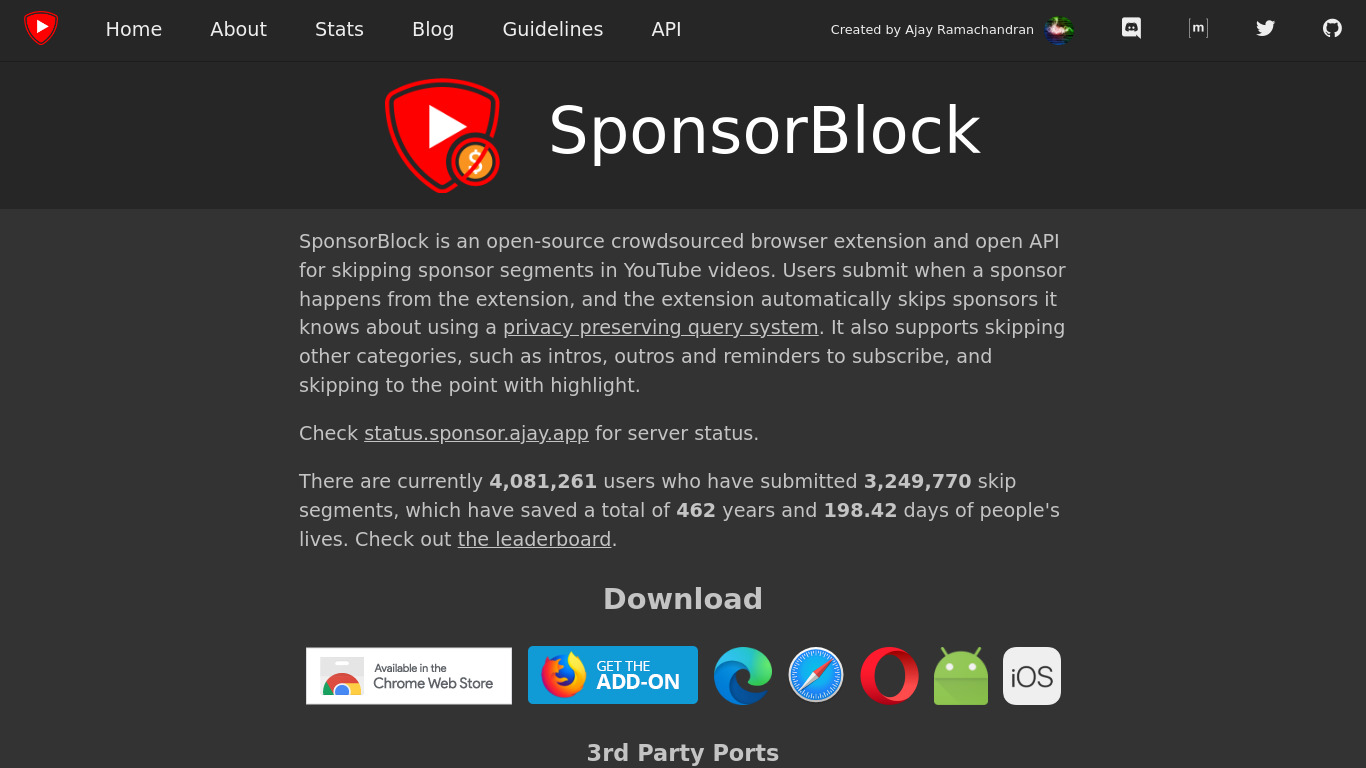 SponsorBlock Landing page