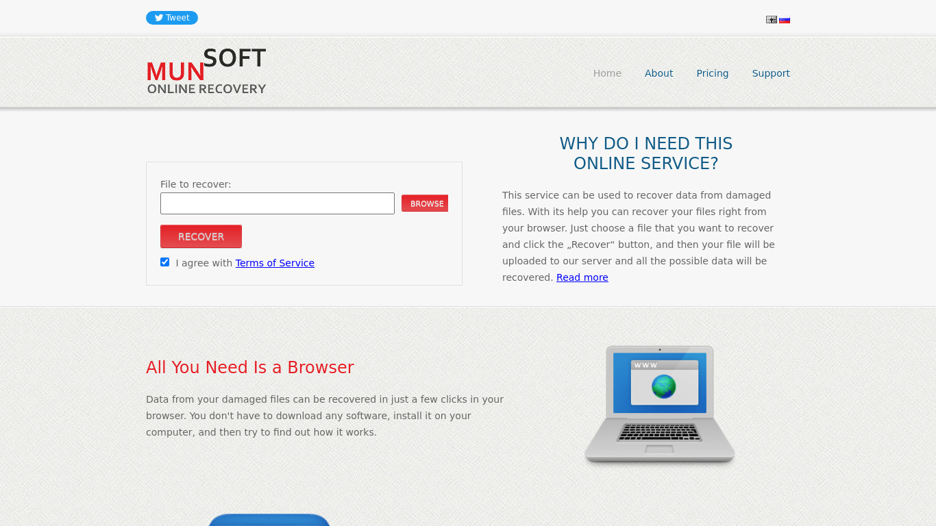 MunSoft Online Recovery Landing page