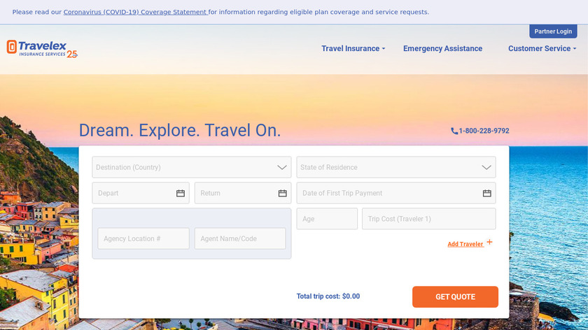 Travelex Insurance Landing Page