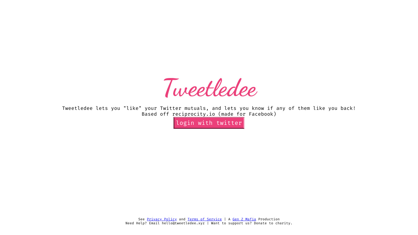 Tweetledee Landing page