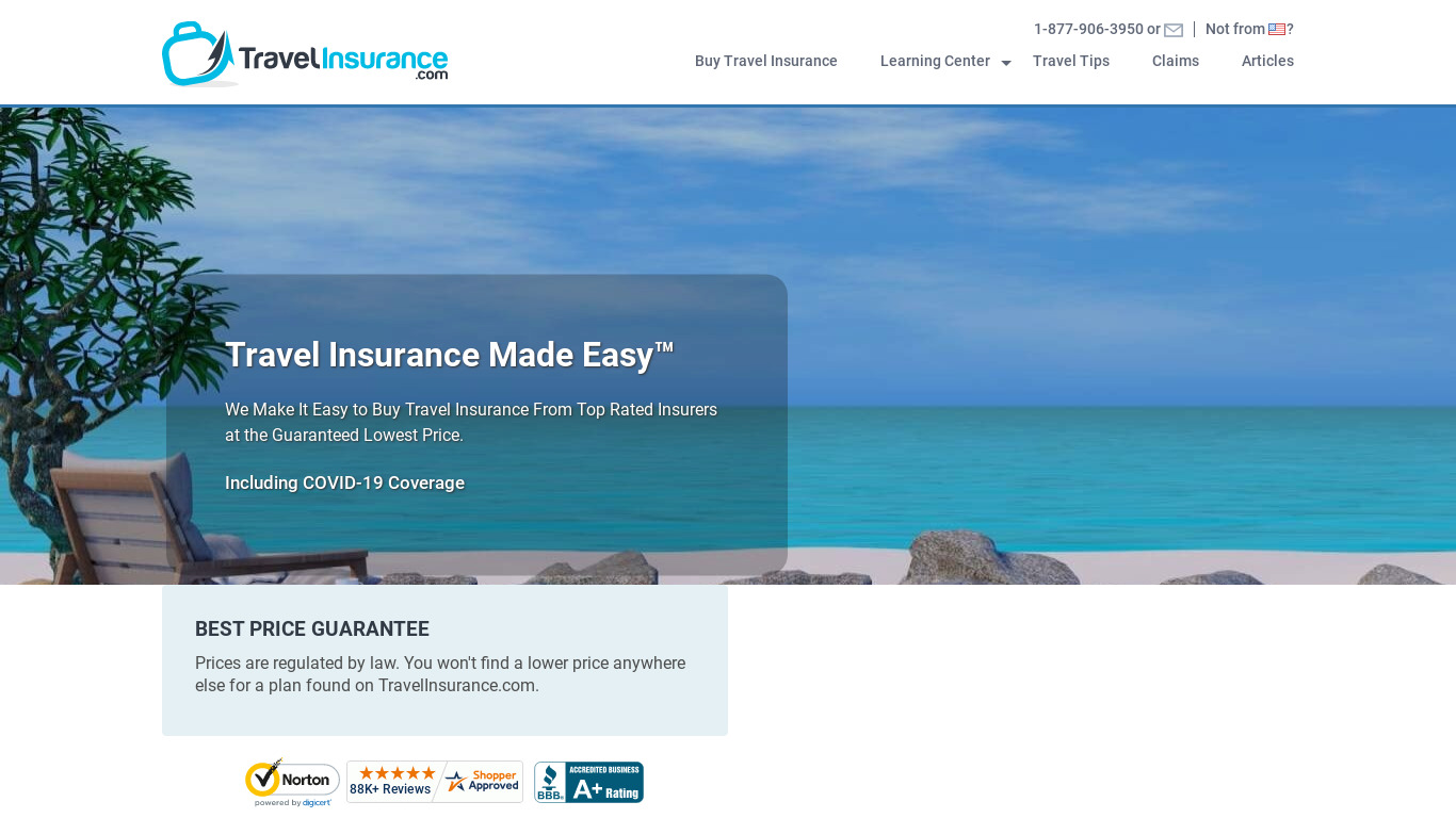 TravelInsurance.com Landing page