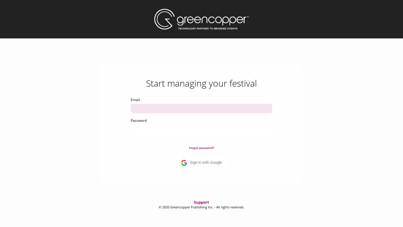 Greencopper GoEvent Landing page
