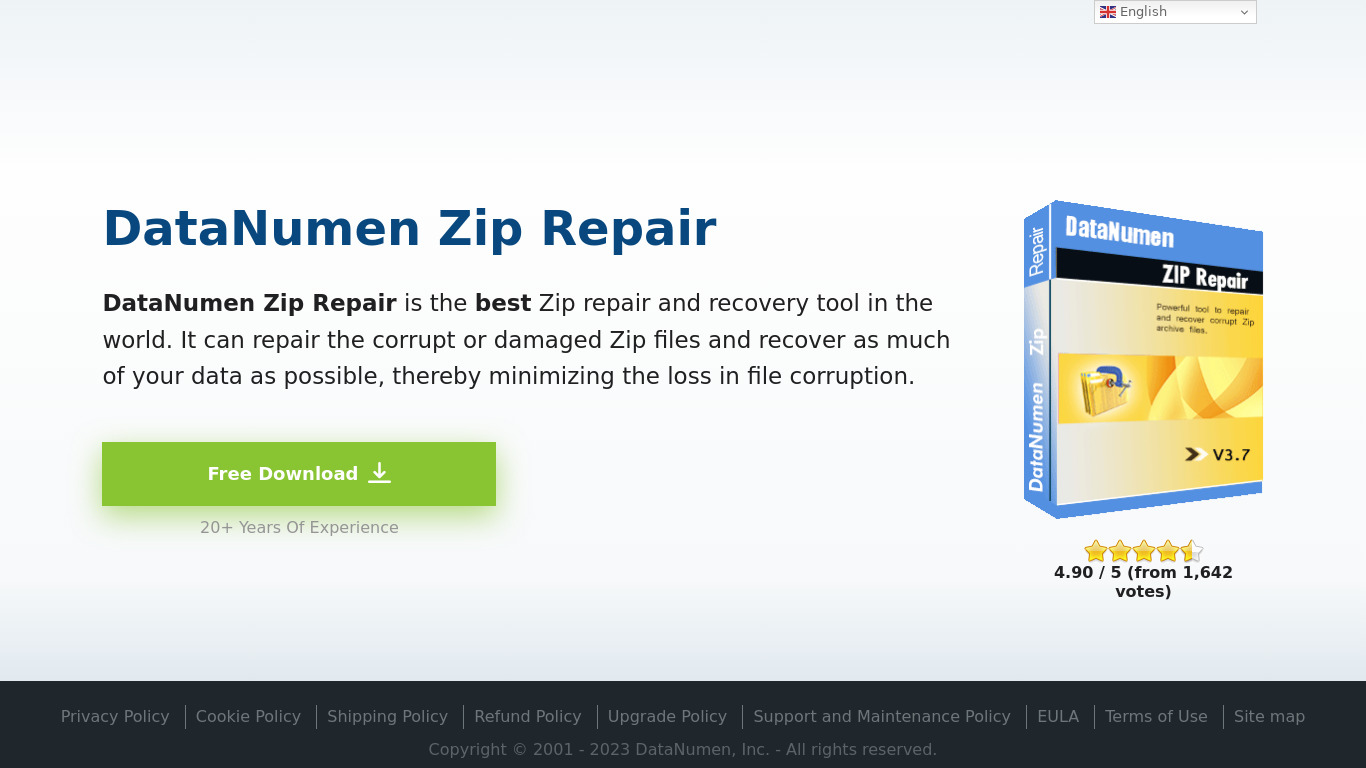 DataNumen Zip Repair Landing page