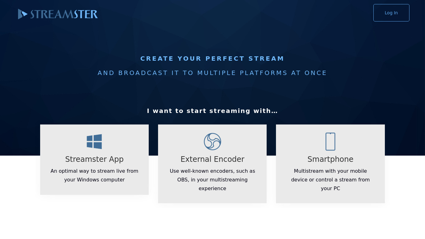 Streamster.io Landing page