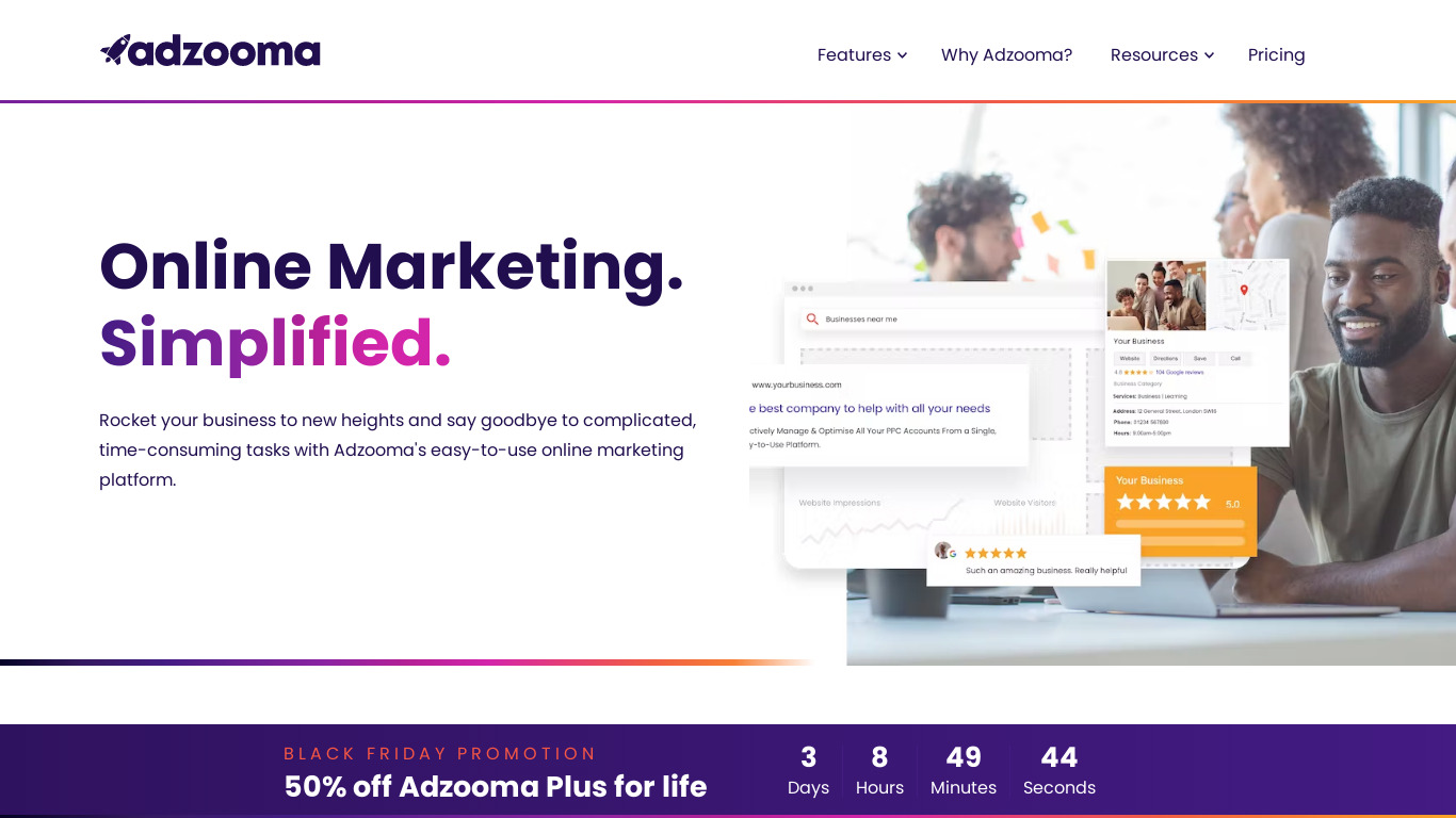 Adzooma Landing page