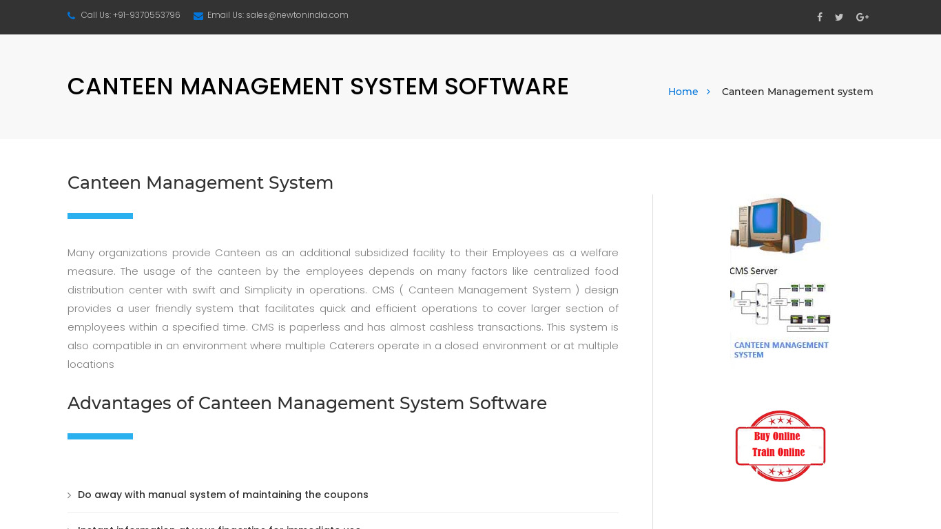 Newton Canteen Management system Landing page