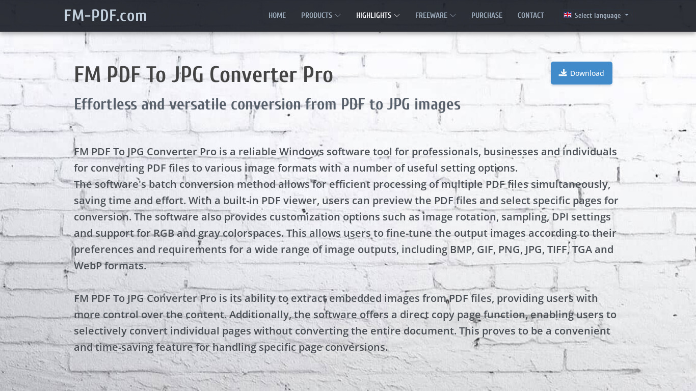 FM PDF To JPG/JPEG Converter Landing page