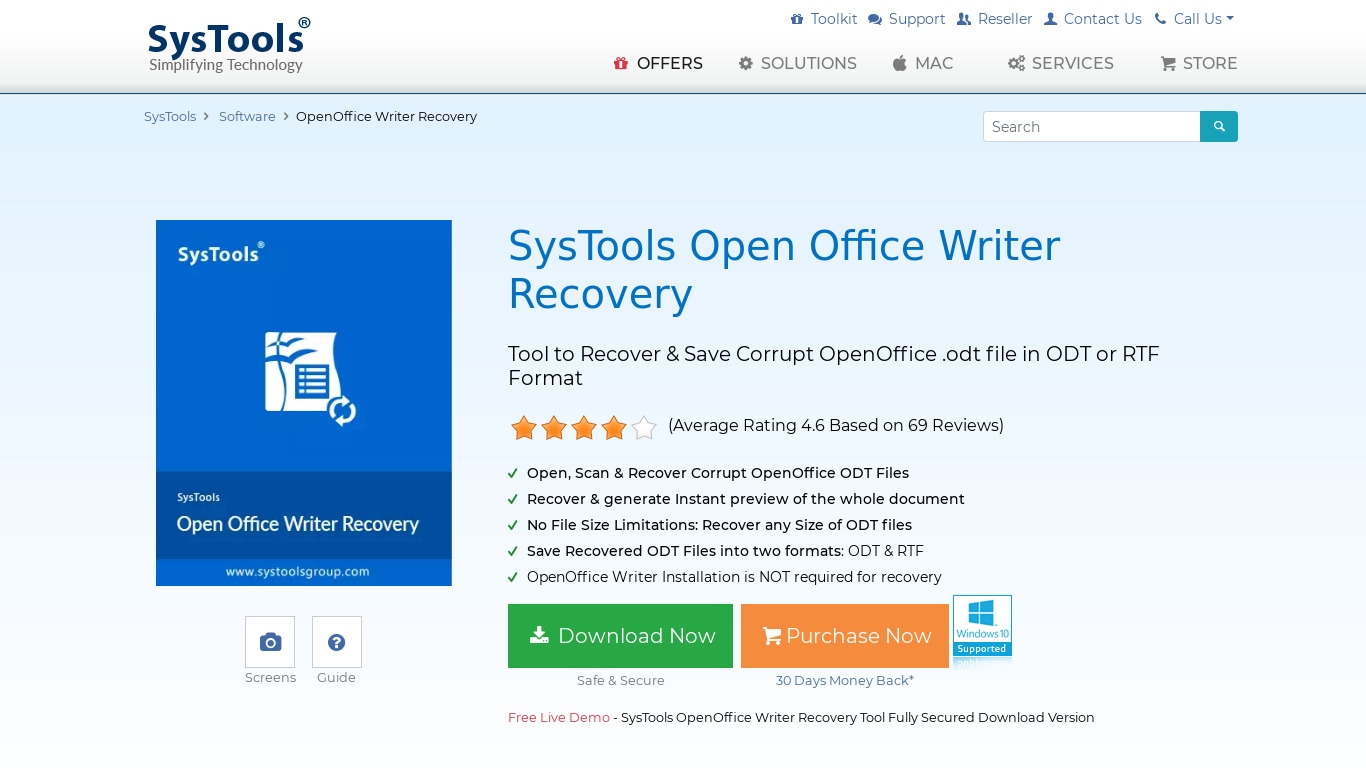 SysTools Open Office Writer Recovery Landing page