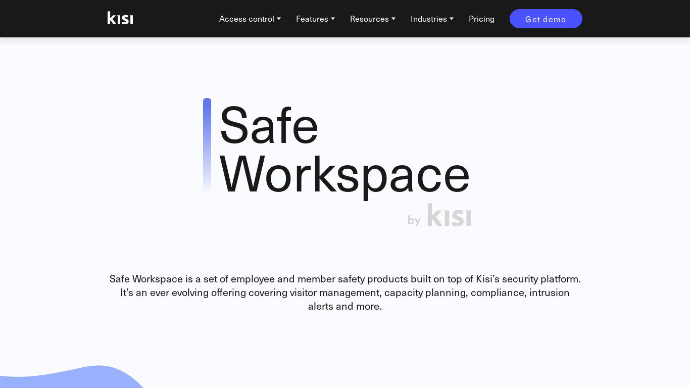 Safe Workspace by Kisi Landing page
