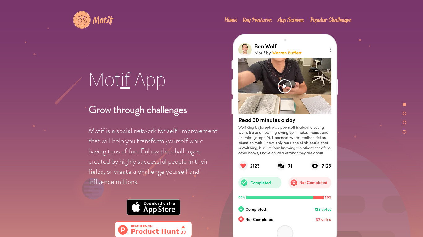 Motif App Landing page