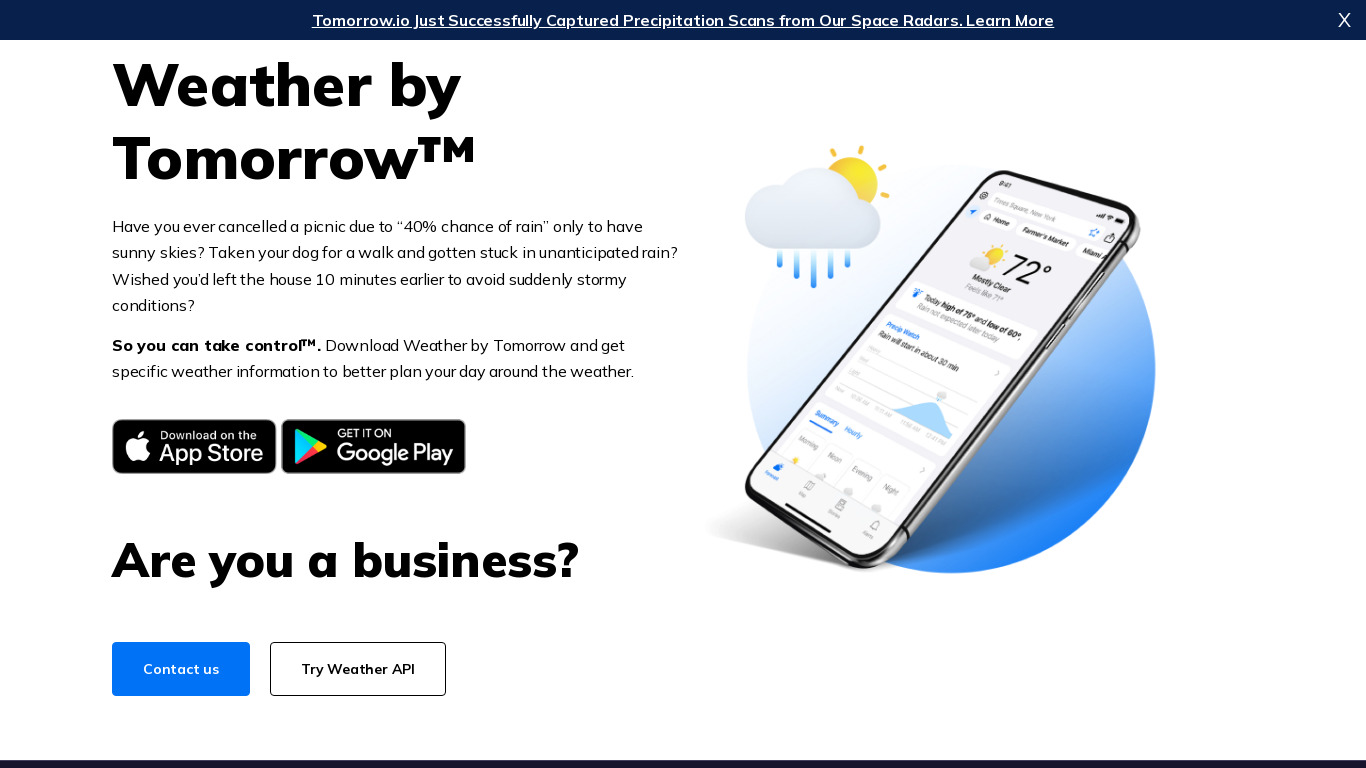 ClimaCell Weather App Landing page