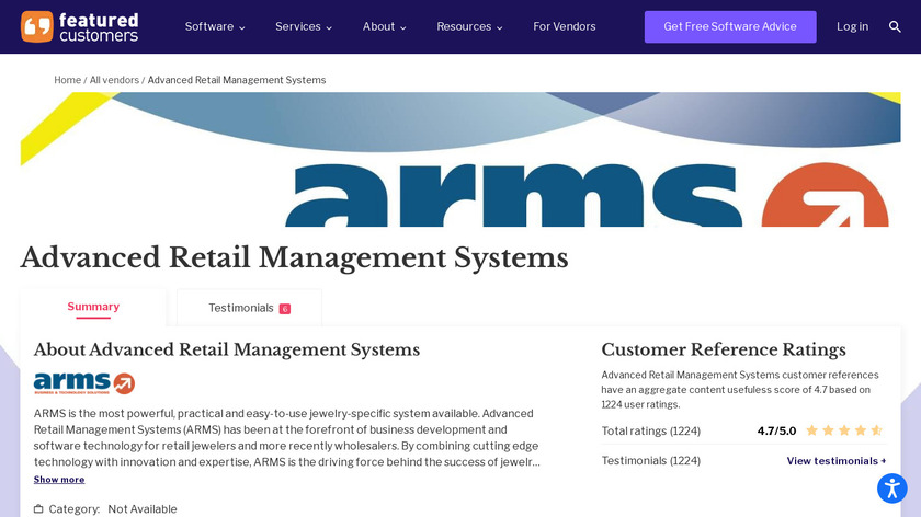 Advanced Retail Management Systems (ARMS) Landing Page