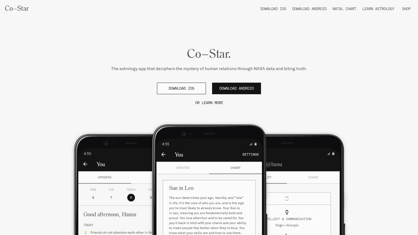 Co—Star Astrology Landing page