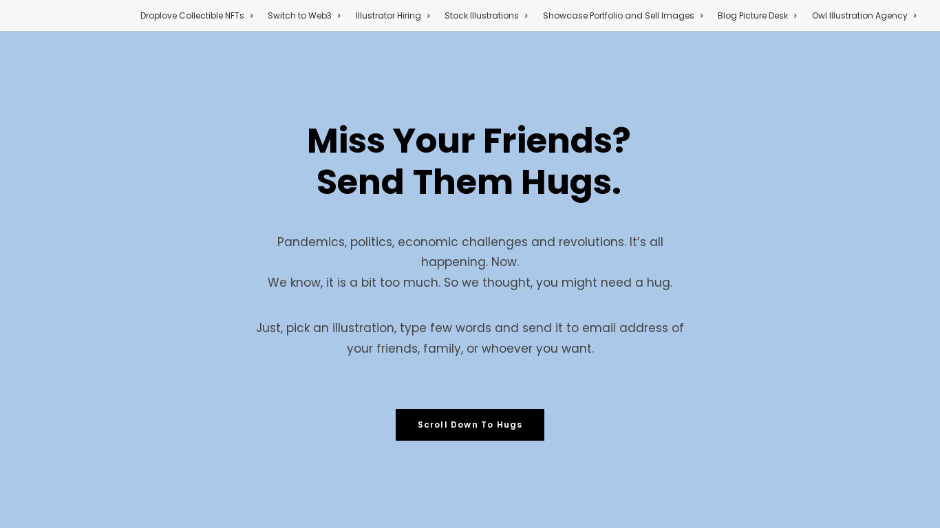 Hugs by Minty Landing page