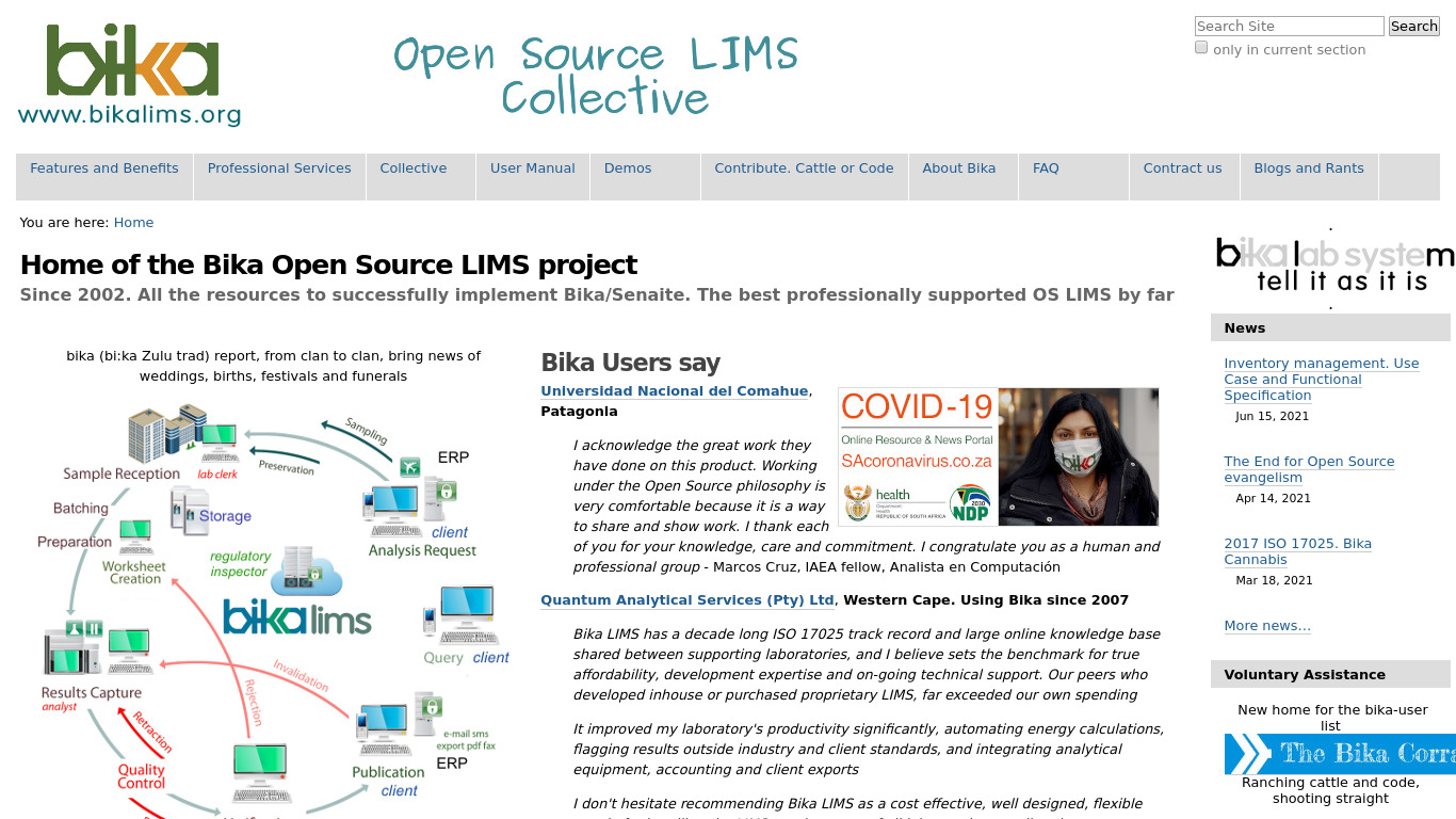 Bika LIMS Landing page