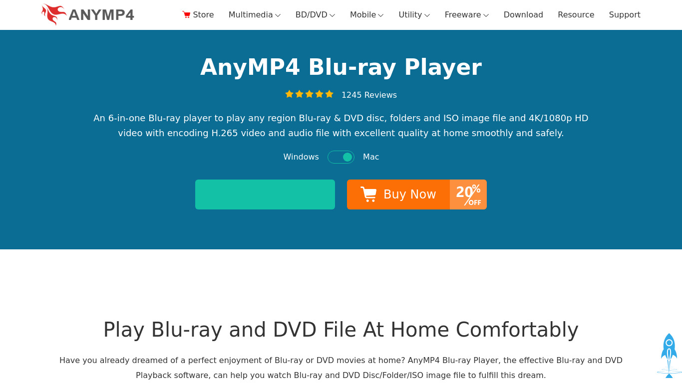 AnyMP4 Blu-ray Player Landing page