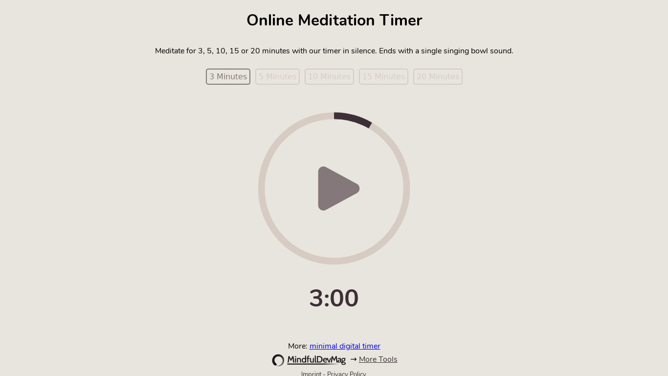 Online Meditation Timer Landing page