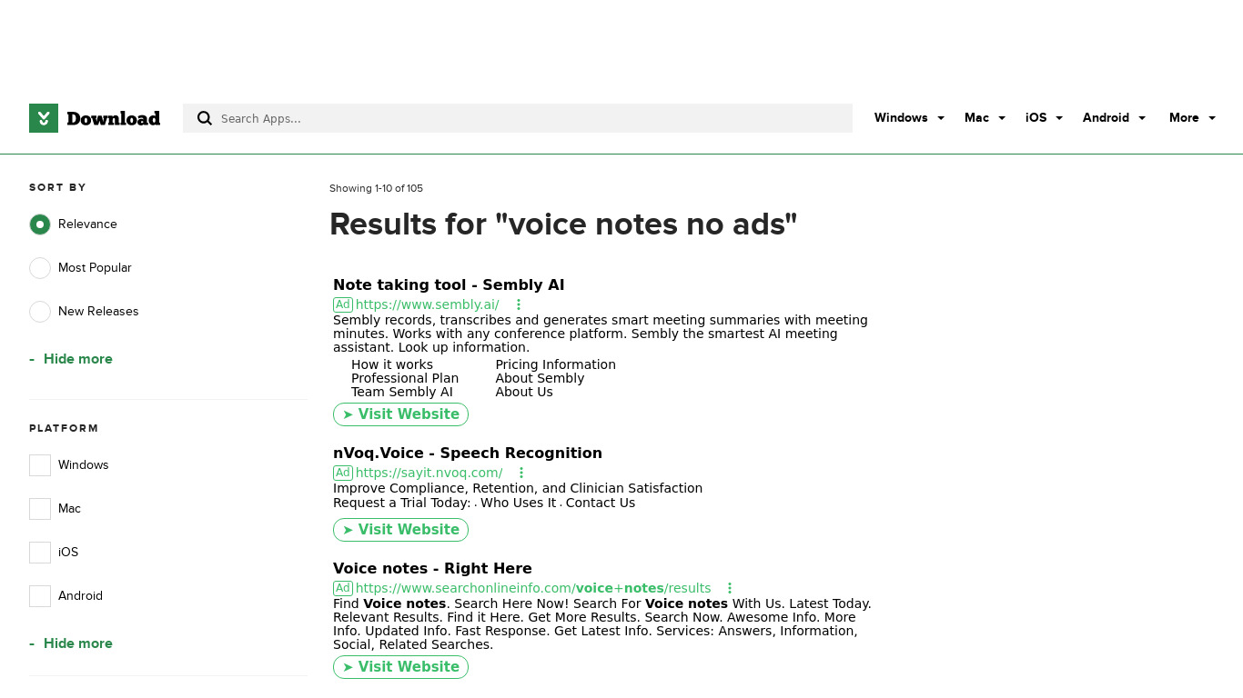 Voice Notes (No Ads) Landing page