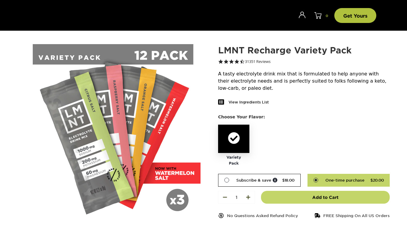 LMNT Recharge: Fiesta Pack Landing page