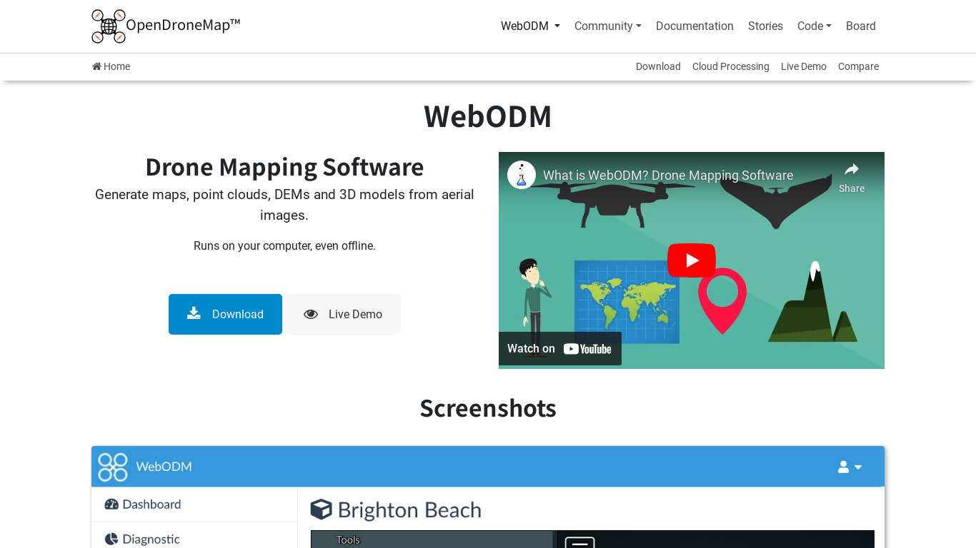 WebODM Landing page