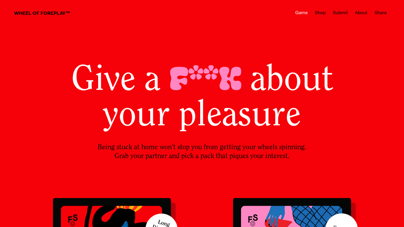 Wheel of Foreplay Landing page