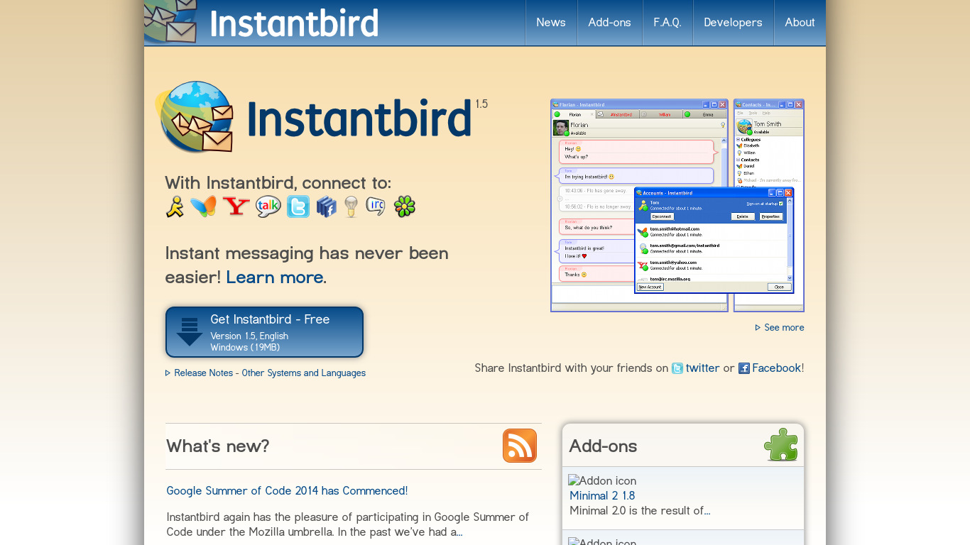 Instantbird Landing page