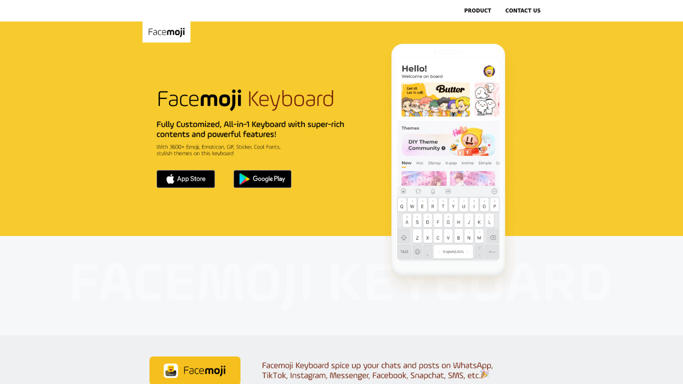 Facemoji Keyboard Landing page