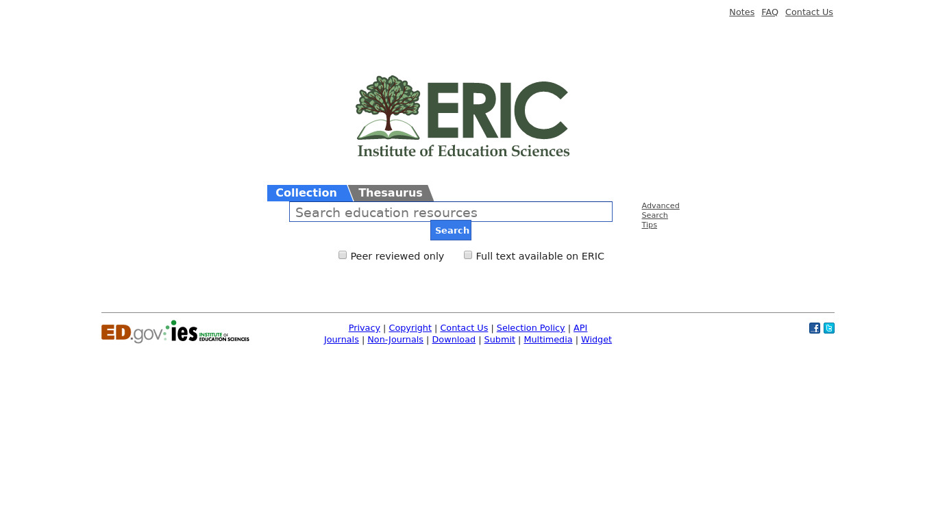 Educational Resources Information Center Landing page