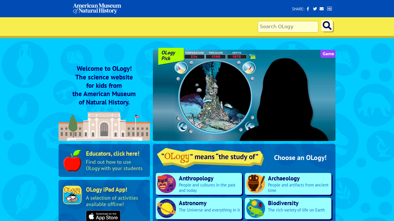 OLogy: Science for Kids Landing page