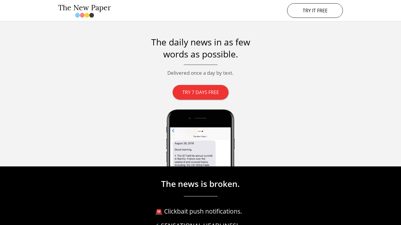 The New Paper Text Landing page