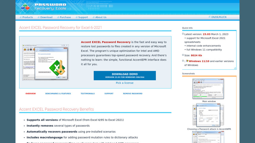 Accent EXCEL Password Recovery  Passcovery Landing Page