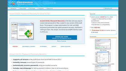 Accent EXCEL Password Recovery  Passcovery image
