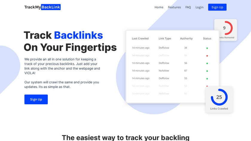 Track My Backlink Landing Page