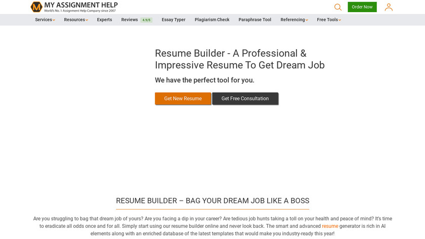 MyAssignmentHelp Resume Builder Landing Page