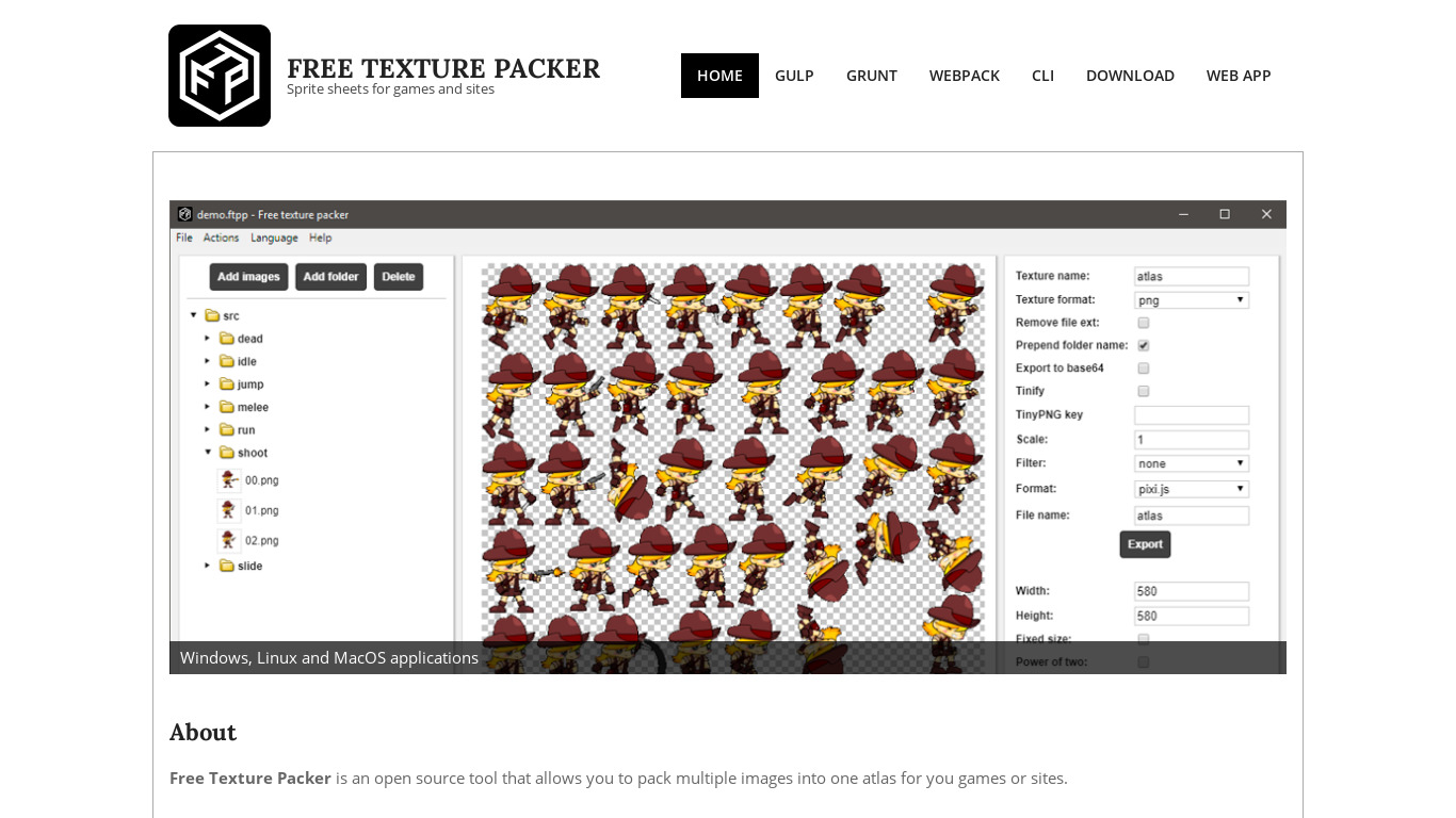Free Texture Packer Landing page