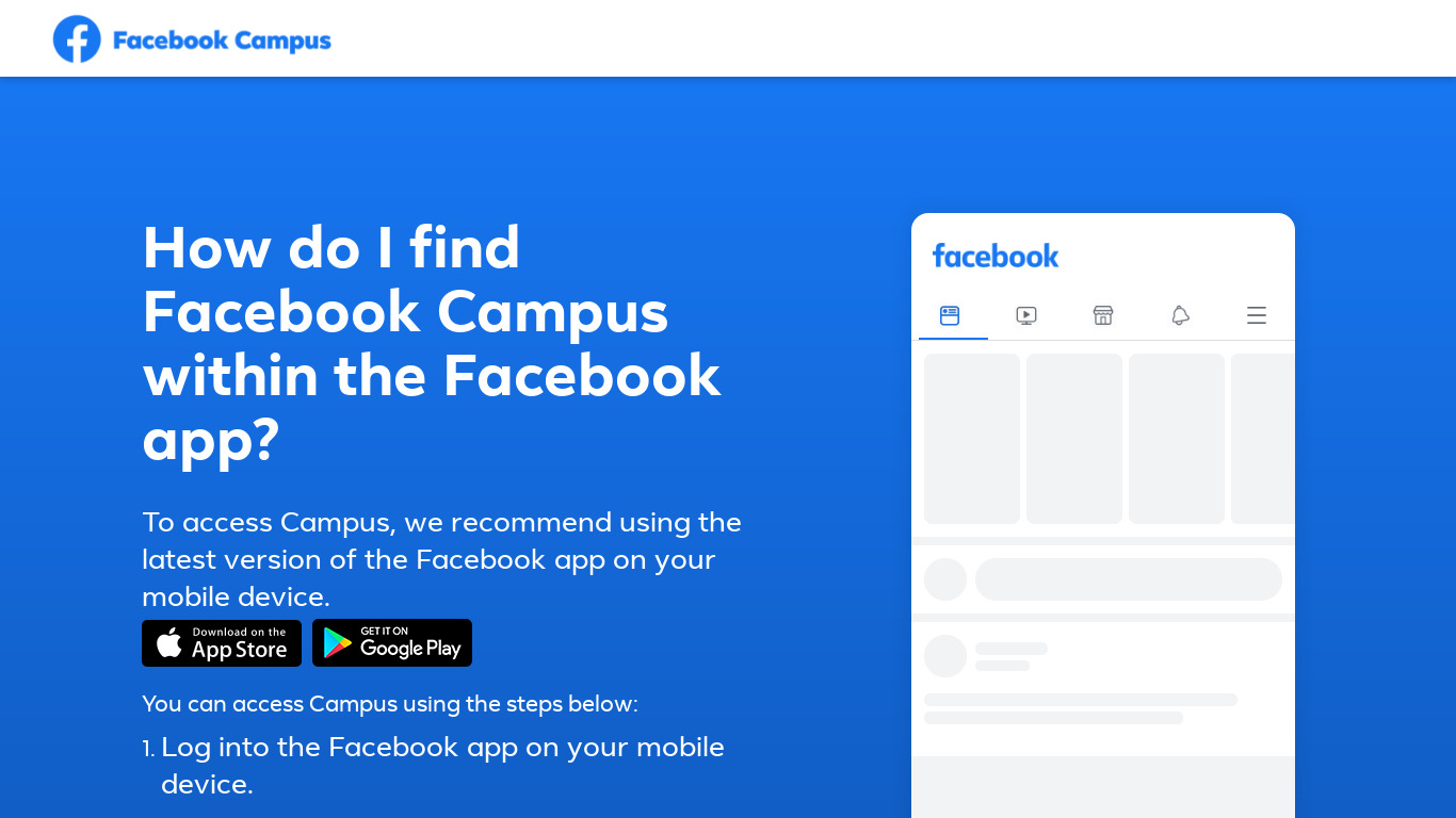 Facebook Campus Landing page