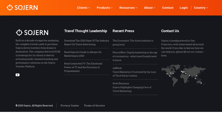 Sojern Traveler Platform Landing Page