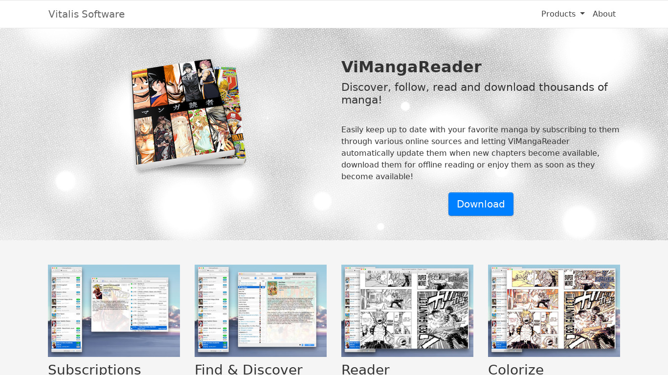 ViMangaReader Landing page