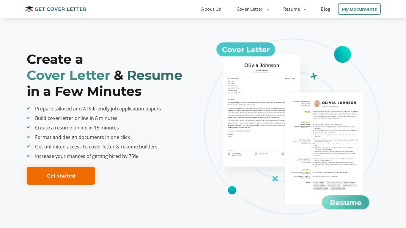 GetCoverLetter Landing page