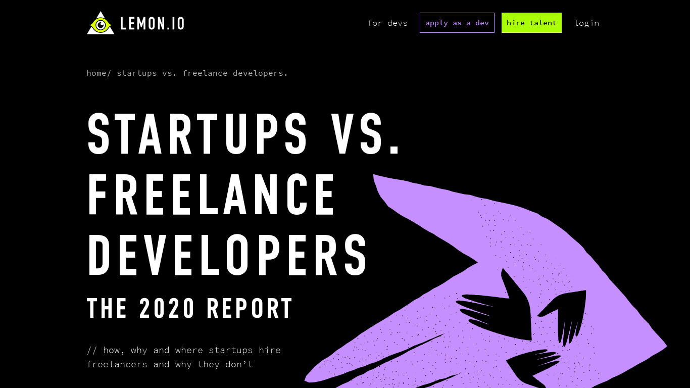 Startups vs. Freelance Developers Landing page